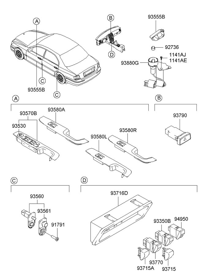 Блок управления стеклоподъемниками Hyundai Sonata 4 (EF)/ Sonata Tagaz (2001-2012)