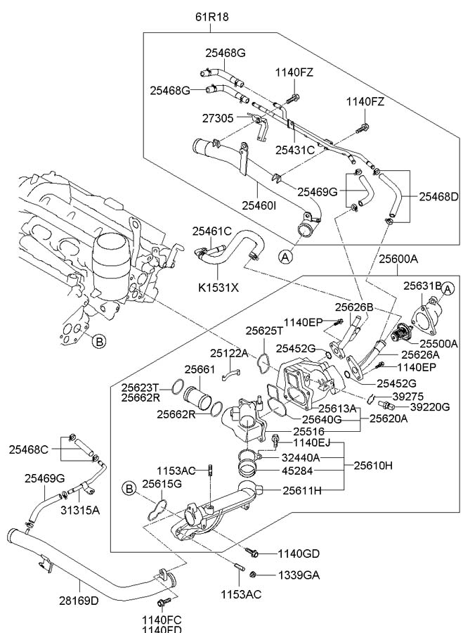 Фланец двигателя системы охлаждения Hyundai Equus 2009-2016