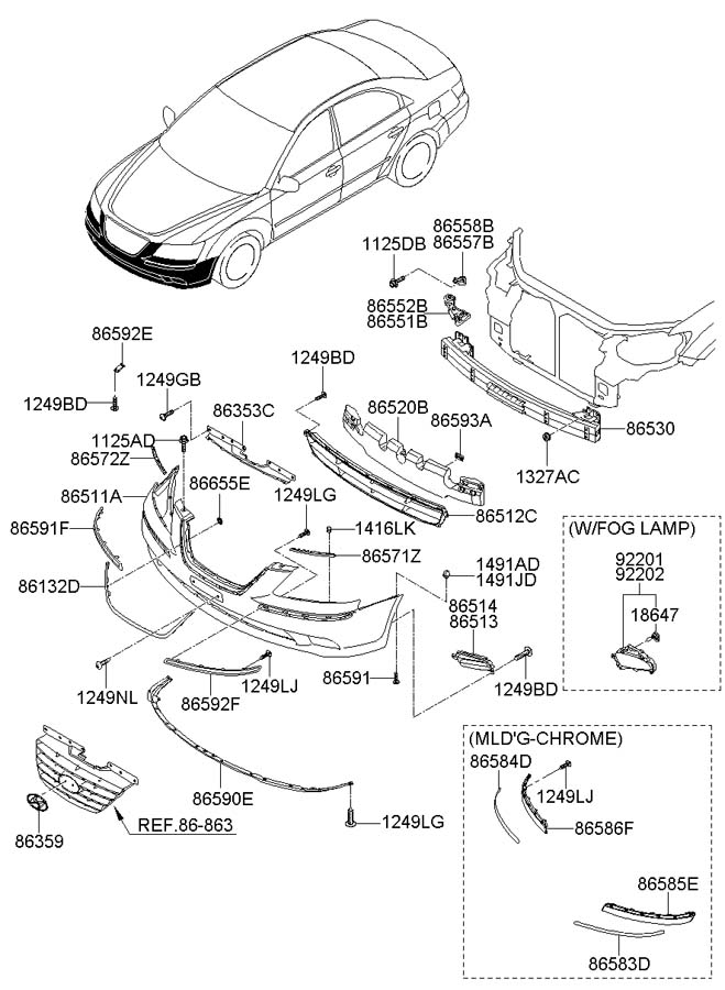 Молдинг переднего бампера правый Hyundai Sonata 5 NF (2005-2010)