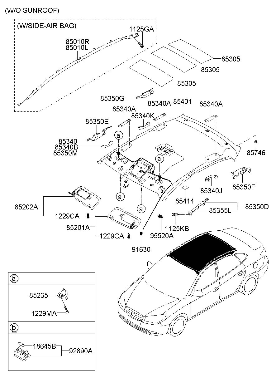 Обшивка потолка Hyundai Elantra 2006-2011