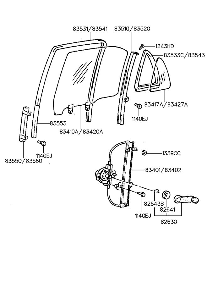 Стеклоподъемник механ. задний левый Hyundai Accent I 1994-2000